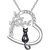 Dralox Heart Necklace for Women, Sterling Silver Tree of Life/Hummingbird/Deer/Highland Cow/Bear/Black Cat Pendant Necklace Jewelry Anniversary Birthday Gift, 20"