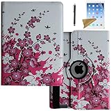 iPad 2 Case, iPad 3 Case, iPad 4 Case, Lingsor 360 Degree Rotating Stand Magnetic Smart Leather Cover Auto Sleep Wake For iPad 2/3/4 With Film And Stylus, Pink Flower