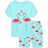 Akyzic Little Girls Summer Pajamas Kids 100% Cotton 2 Piece Pjs Toddler Girls Short Sleeve Sleepwear Clothes Sets 3-10T