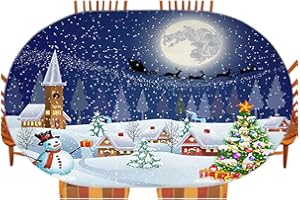 ESFVRG Christmas Oval Table Cloth, Christmas Style Print, Indoor Dining and Outdoor Patio Festival Use, Fits 48" x 72" Table