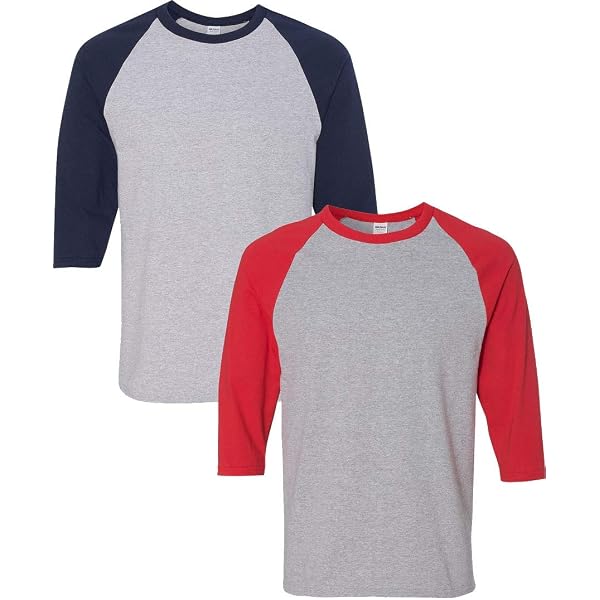 Gildan Heavy Cotton 3/4 Raglan Sleeve T-Shirt – 2-Pack, Sport Grey/Royal & White/Black – Adult XL, Soft Cotton Tees