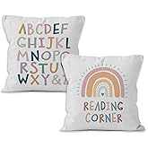 VRW Reading Corner Throw Pillow Covers, Classroom Book Nook Decorative Pillow Covers for Nursery Library Playroom, Colorful Words Cushion Covers, Kids Room Decor Pillow Covers 18x18 Set of 2