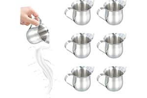 Dokpav 6 Pcs 90 ml/3 oz Creamer Pitchers, Stainless Steel Bell Creamer with Handle, Wide Mouth Pitcher with Pouring Spout for