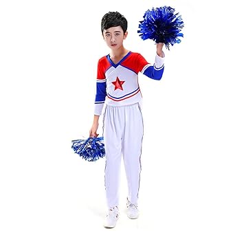 LIUONEXI Mädchen Jungen Cheerleader Kostüm, Kinderkostüm Cheerleader Uniform Karneval Fasching Party Kostüm mit 2 Pompoms und