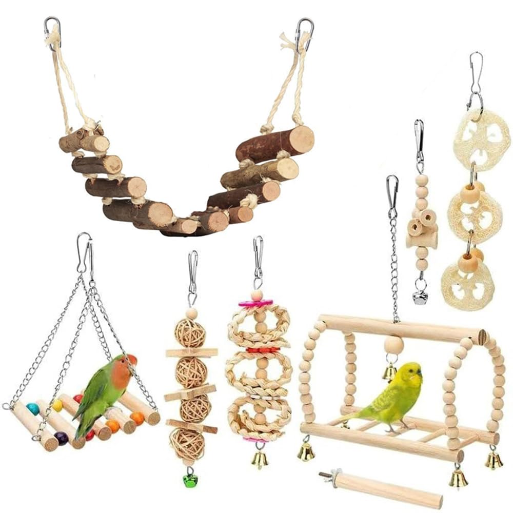 Bird Toys Parrot 8 Pack Bird Swings Parakeet Toys Chew Toy for Cockatiels, Parrots, Adorable Birds