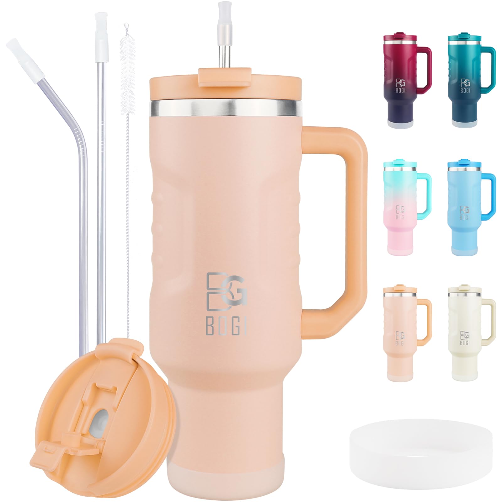 BOGI 40oz Tumbler with Straw and Lid,Leakproof Travel Mug with Handle,Double Walled Stainless Steel Tumbler with 2 in 1 Air Tight Lid,Reusable Insulated Cup for Cold and Hot Drinks Idea Gifts | VCream
