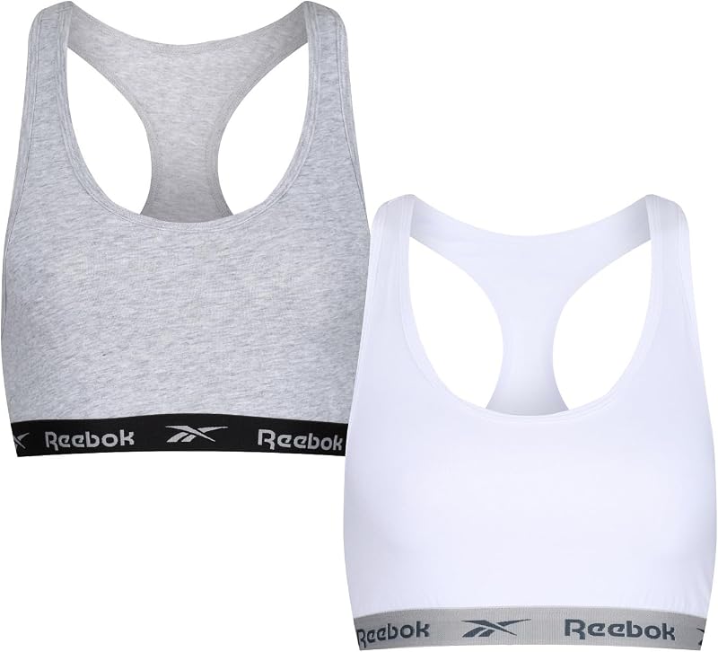 Frankie - Top Corto da Donna, Elasticizzato, Sportivo, con Schiena Incrociata, Colore Grigio/Bianco, Confezione da 2, Bianco/Grigio Marl, S — foto 1 di 5