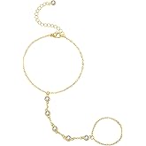Listine Hand Chain Bracelet 14K Gold Plated Ring Bracelet Hand Chain Trendy Stuff for Women Dainty Hand Bracelets with Finger Ring Hand Jewelry for Women