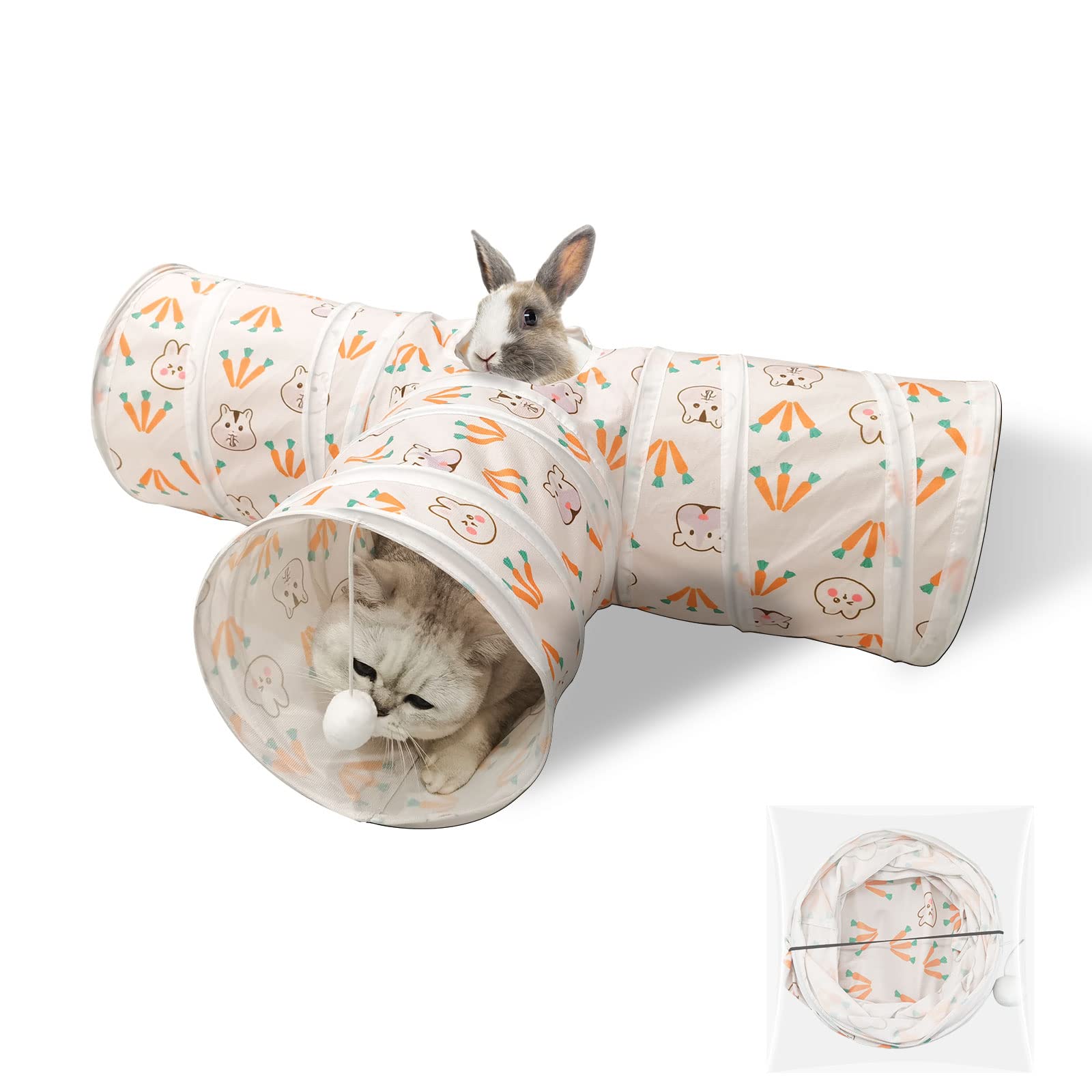 Andiker Rabbit Tunnels, Collapsible Rabbit Tubes 3 Way Bunny Hideout Small Animal Activity Tunnel Toys Cat Tunnel for Dwarf Rabbits Bunny Guinea Pigs Kitty (rabbit)