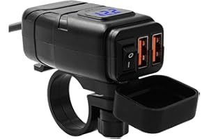 Beedove Motorcycle USB Charger, QC3.0 Quick Charge 12V USB Socket, with Voltmeter Display and Switch Waterproof Motorcycle Ph