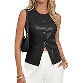Tankaneo Womens Faux Leather Vest Tops Business Casual Button Down PU Suit Blazer Sleeveless Fitted Waistcoat