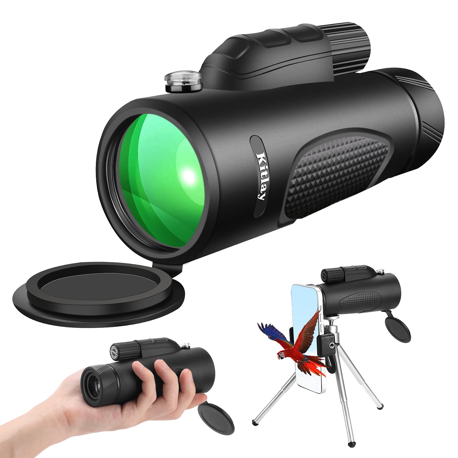 Kitlay Upgrade Monocular Telescope High Power 10x42 Lower Night Vision Monocular with Phone Holder & Tripod-FMC Lens & BAK4 Prism for Bird Watching Camping Wildlife Traveling