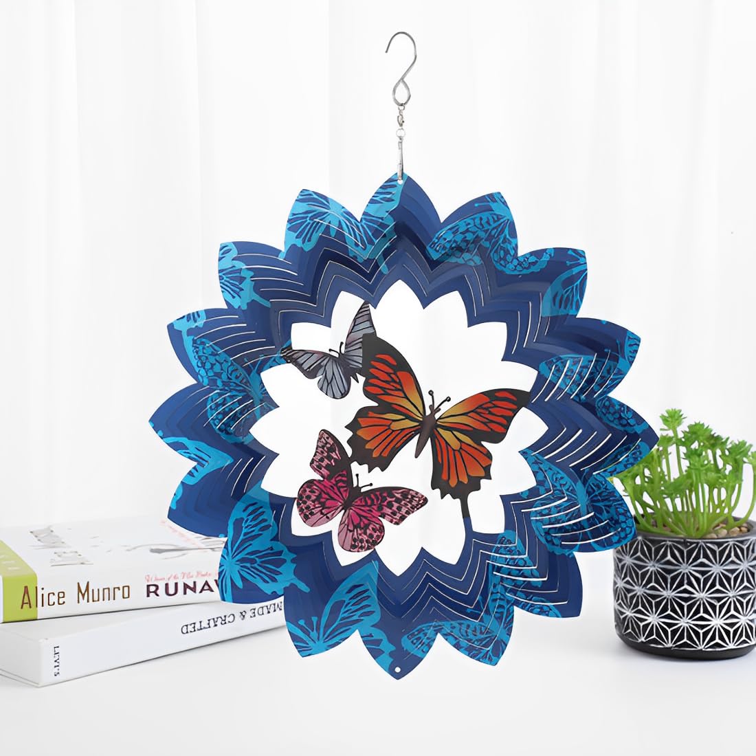 Butterfly Metal Wind Spinners，30CM 3D Stainless Steel Hanging Wind Spinner，Hanging Wind Spinner for Outdoor & Indoor Decorations，Yard Art, Garden Decoration (A)