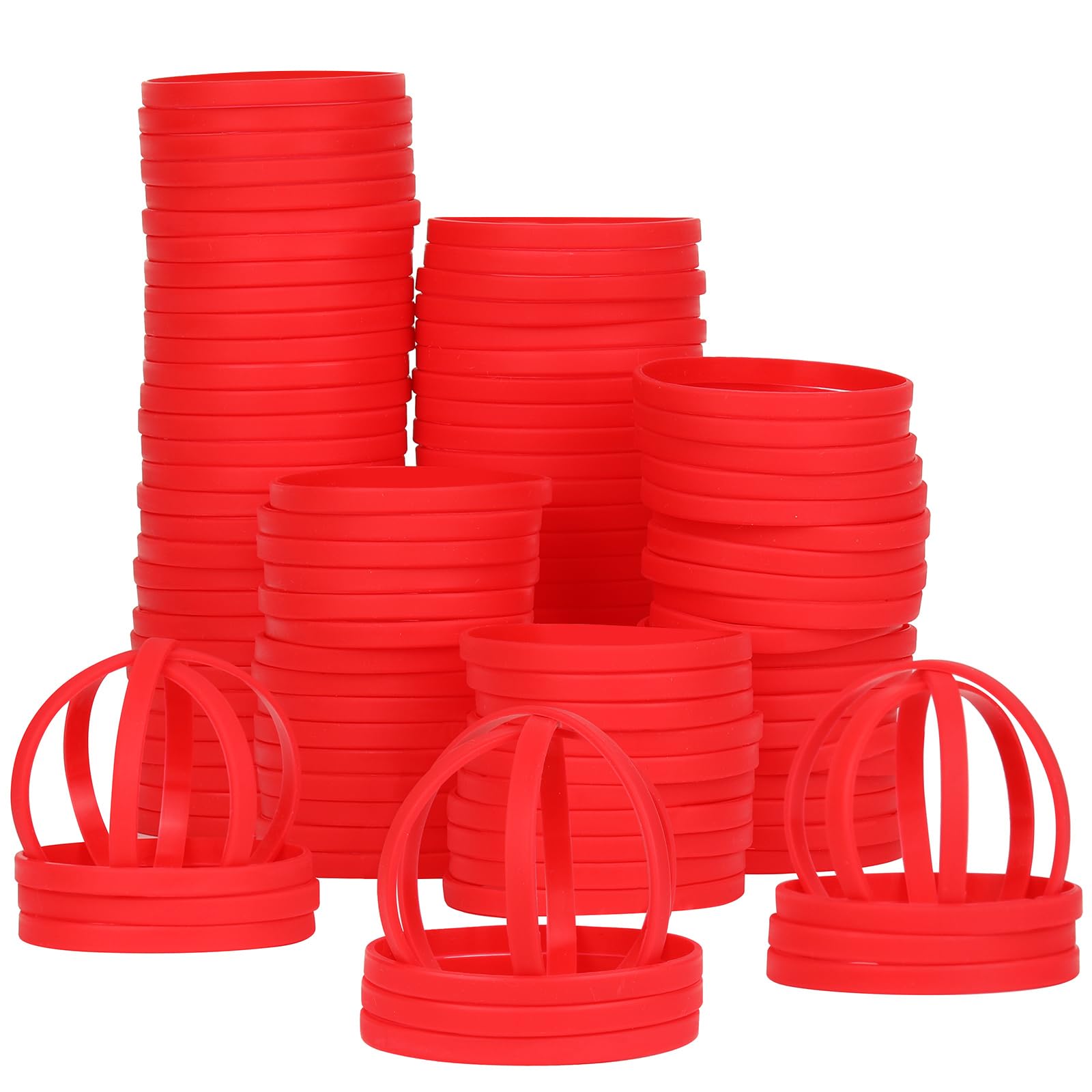 LVNRIDS 100 PCS Silicone Wristbands Rubber Bracelets 7 inch Length Sports Elastic Wristband Bracelet Bulk Gifts for Boys Girls Teacher Student Party Red