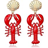 Red Lobster Crayfish Earrings for Women Fashion Ocean Shell Lobster Animals Dangle Earrings Halloween Christmas Theme Party Jewelry