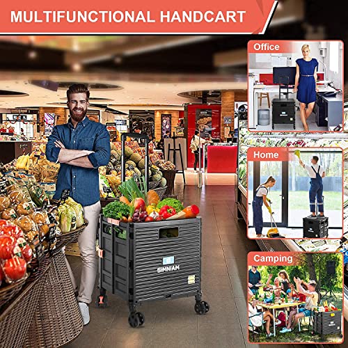 Simniam Foldable Utility Cart, Rollable Slatted Cart with Cover and Telescopic Handle, 4 Swivel