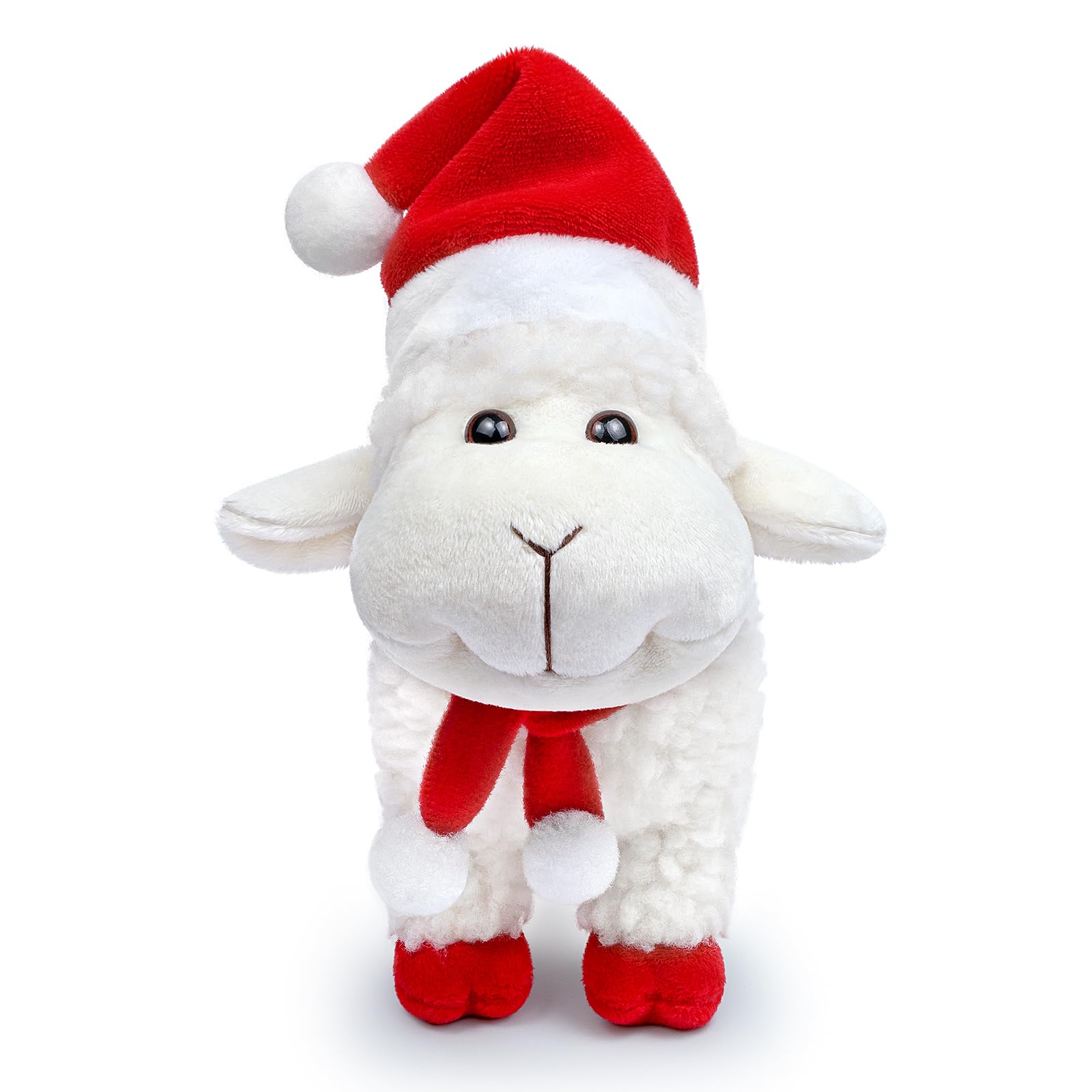 lilizzhoumax Cute Lamb Plush Toy 18cm/7”, Stand Cuddly Stuffed Animal Christmas Sheep Plush Toy, Super Soft Sheep Plush Home Decoration Animal Toys, Gift for Friends and Kids red