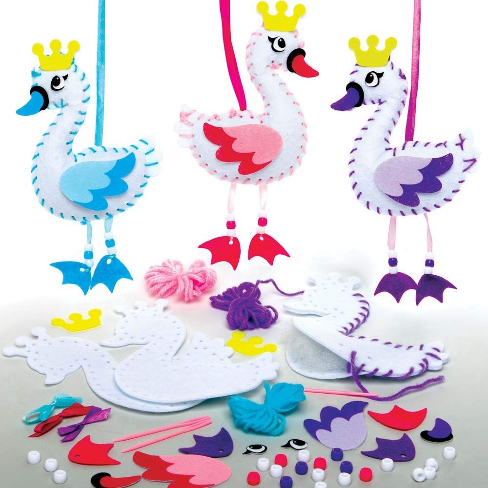 Baker Ross AX835 Swan Princess Sewing Decorations - Pack of 3, Great for Beginners, Children's Arts and Crafts Activities or Small Gifts