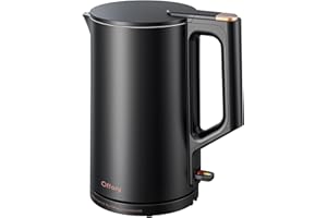 OFFACY Electric Kettle, 304 Stainless Steel Interior, BPA-Free, Double Wall 1.5L Hot Water Boiler, 1500W Tea Kettle with Auto Shut-Off & Boil Dry Protection, Cordless Base & LED Indicator