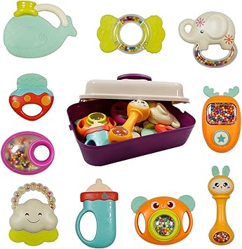 Wishtime Lot De 10 Jouets De Dentition Pour Bebe Jouets Educatifs Pour Bebes De 3 6 9 12 Mois Avec Coffret Cadeau Amazon Ca Bebes