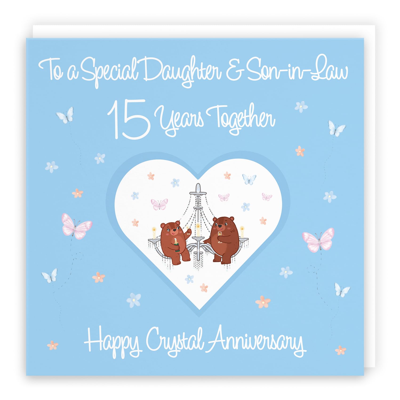 Hunts England - Large Daughter & Son-in-Law 15th Anniversary Card - 15 Years - Crystal Anniversary - Romantic Meadows - Fun Card - Fifteenth Anniversary Card For Daughter And Son-in-Law - 210 x 210 mm