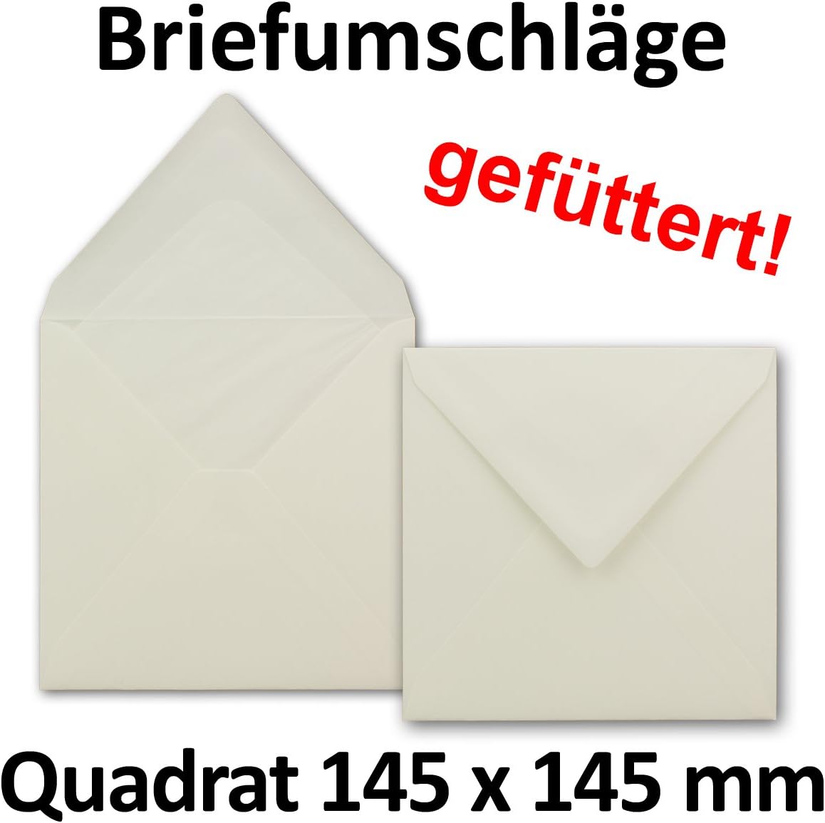 Envelopes Square 145 x 145 mm (14.5 x 14.5 cm) with white silk lining 100 g/m², wet gluing 75 Stück Light cream - Image 3
