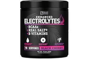 ZEAL NATURALS Enhanced Electrolyte Powder (Black Cherry| 90ct.) Sugar Free + BCAA, B-Vitamins & Real Salt® - Keto Electrolytes Drinks, Hydration Powder w Potassium, Sodium, Zinc, Magnesium for Hydration & Recovery