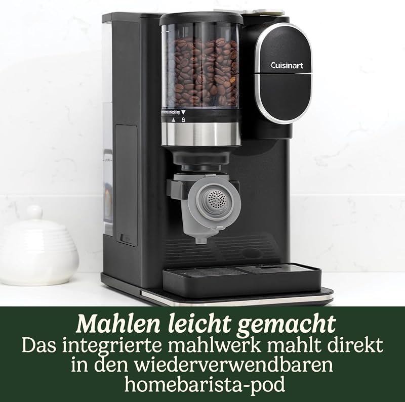 Kaffeemaschine für eine Tasse, gemahlen und gebrüht | Single serve Filterkaffee | Eingebautes Kegelmahlwerk aus Edelstahl | 3 Tassengrößen wählen | Wiederverwendbare Filterkapsel | Schwarz