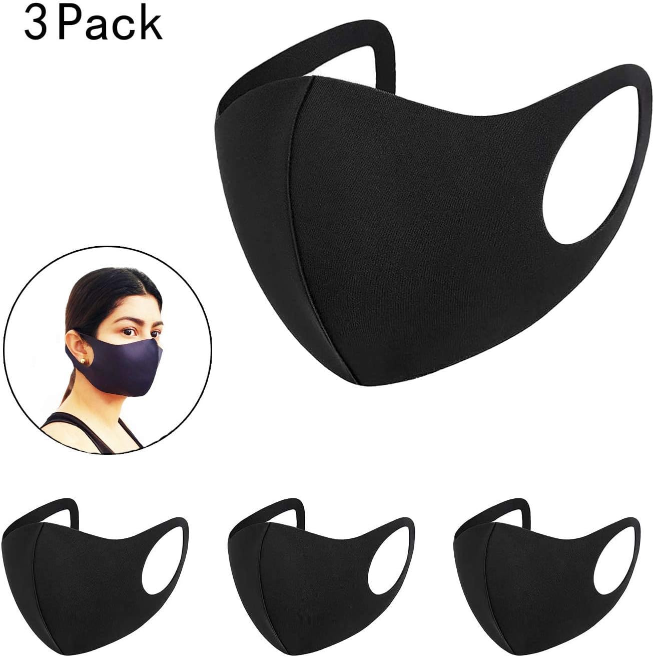 Pack x 3 Units Environment Protective washable neoprene reusable face mask, unisex soft and comfortable. Protects mouth and nose. Anti dust, pollen droplets. (Woman)