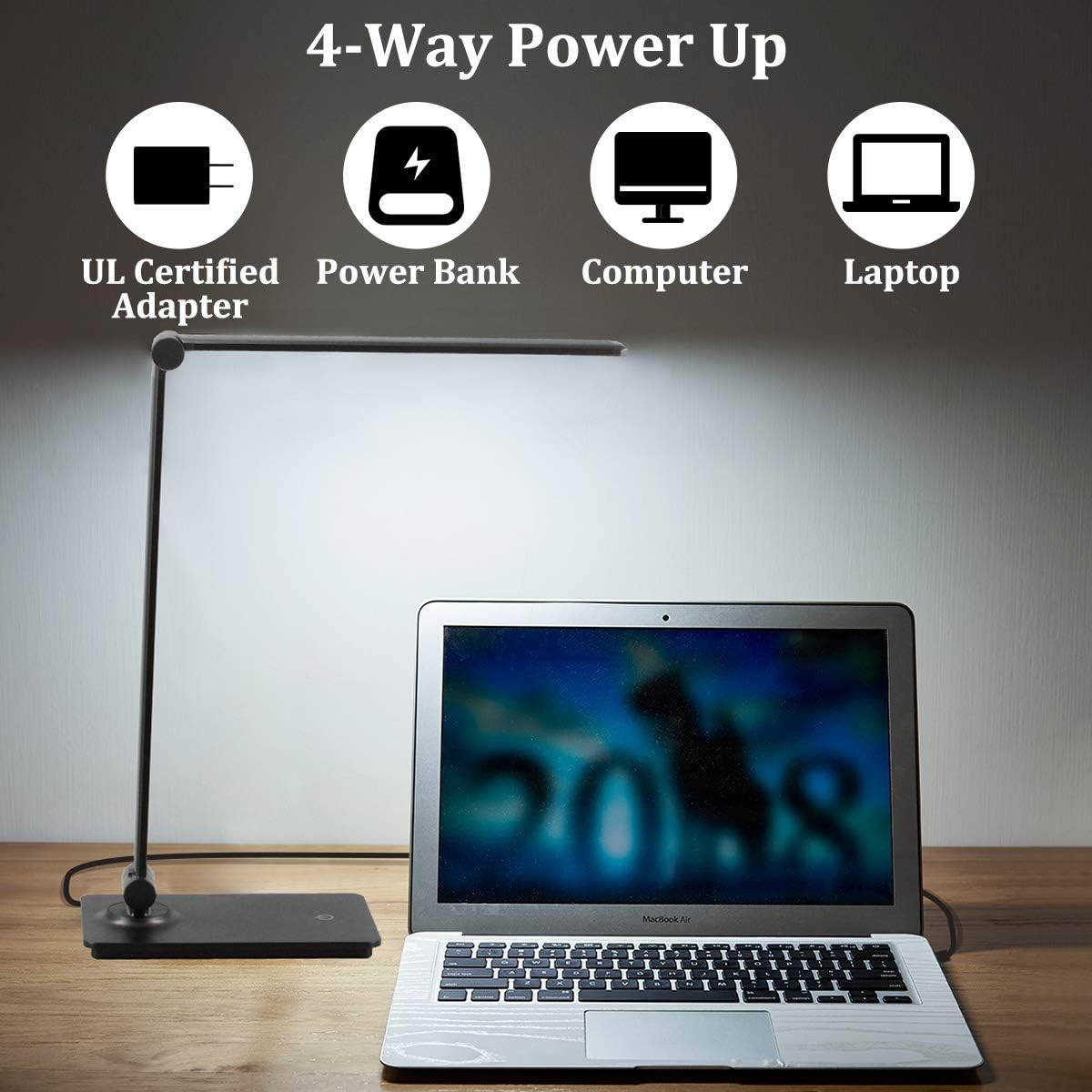 LED Desk Lamp, Touch Control Desk Lamp with 3 Levels Brightness, Dimmable Office Lamp with Adjustable Arm, Foldable Table Desk Lamp for Table Bedroom Bedside Office Study, 5000K, 8W, Black: Home & Kitchen