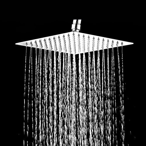 Fixed Showerheads SUS304 Stainless Steel Ultra Thin High Pressure Screw On Rainfall Shower Head Mirror Finish and Rust-Proof with Silicone Nozzles &amp; Adjustable Swivel Ball (10 Inches Shower Head)