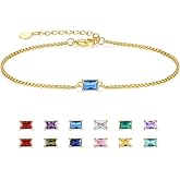 GexTyde Birthstone Bracelet for Women Gold Diamond Dainty Simple Link Bracelet, Emerald Green Birthstone Jewelry Mother's Day Gifts for Her Mom Wife