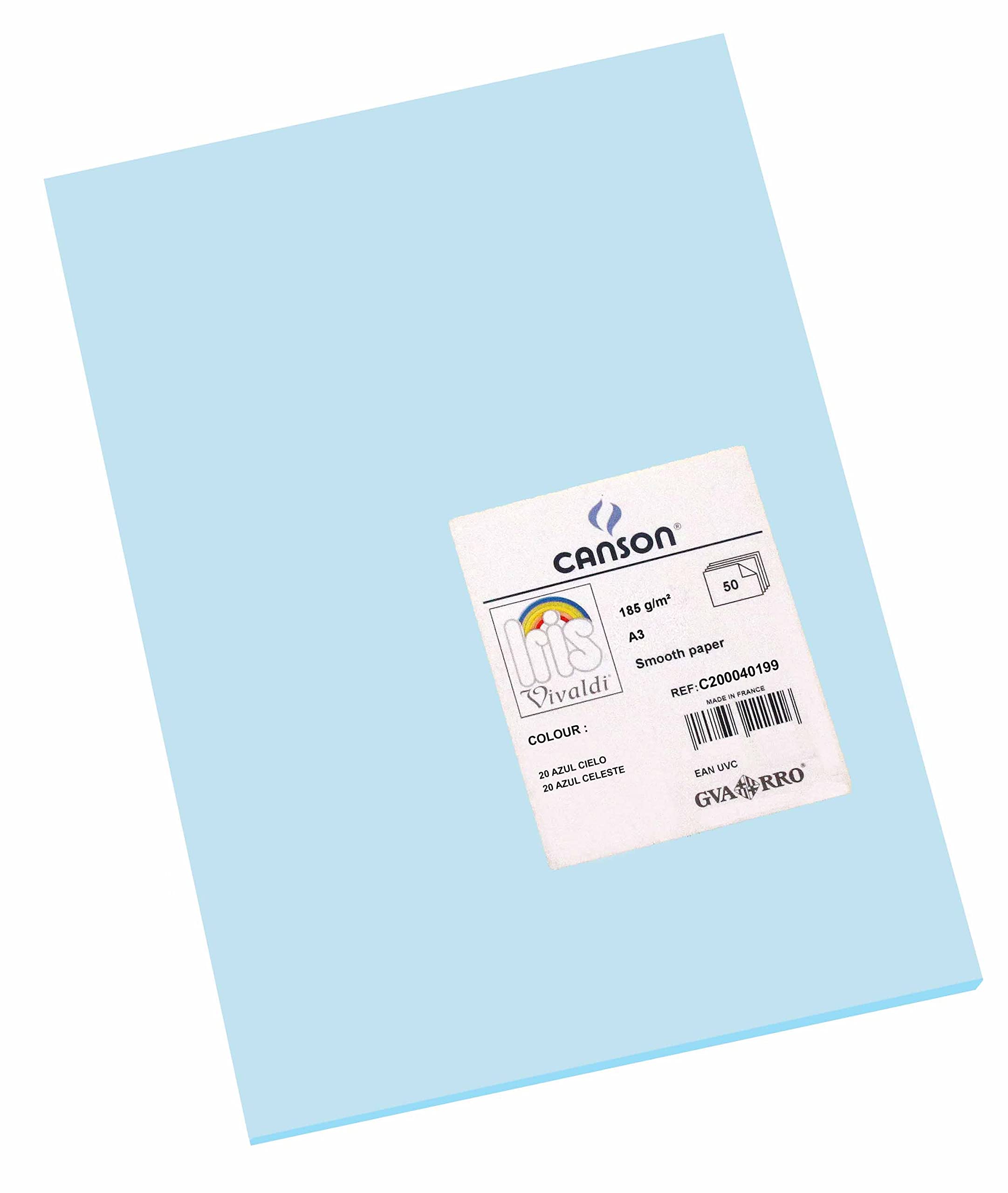 Canson Iris Vivaldi A3 185 GSM Smooth Colour Paper - Sky Blue (Pack of 50 Sheets)