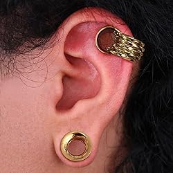 Twolobes 2 PCS Gold Ear Gauges With 10 twisty nose