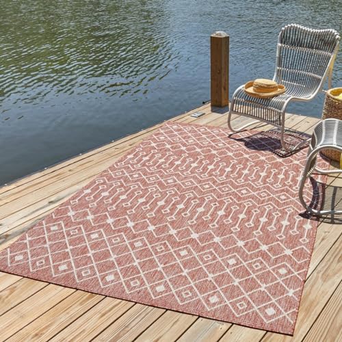 Unique Loom Outdoor Trellis Collection Area Rug – Tribal Trellis (2′ x 3′ 1″ Rectangle Rust Red/Ivory)
