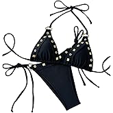 SHENHE Women's Grommet Eyelet Bikini Set Triangle String Halter Tie Side Cheeky Swimsuits 2 Piece Bathing Suits