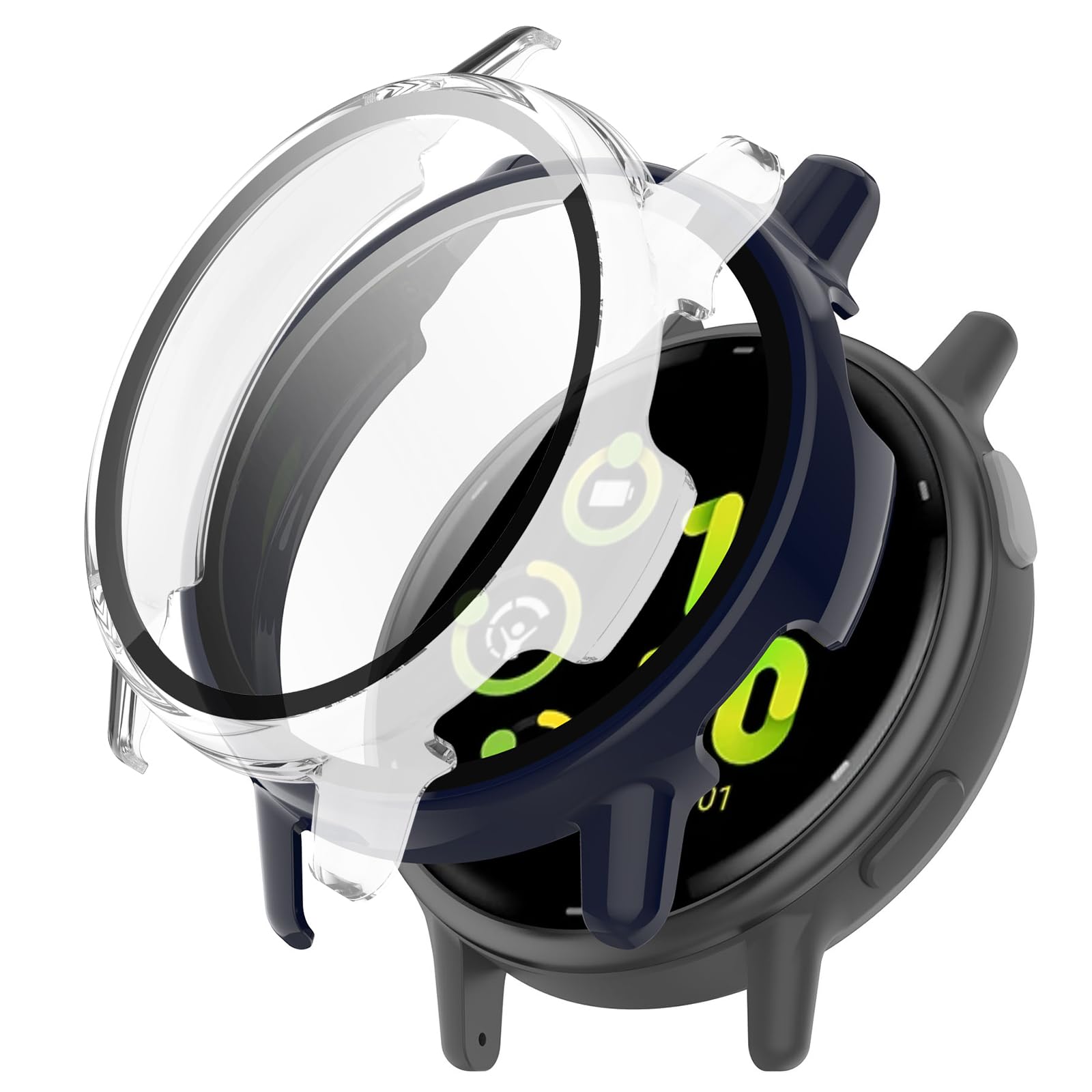 KZIOACSH Case with Screen Protector for Garmin Vivoactive 5,2 Pack All-Around Proctective Hard PC Cover Ultra Slim Shockproof Anti-Scratch Durable Bumper Shell with Tempered Glass, Clear+Blue