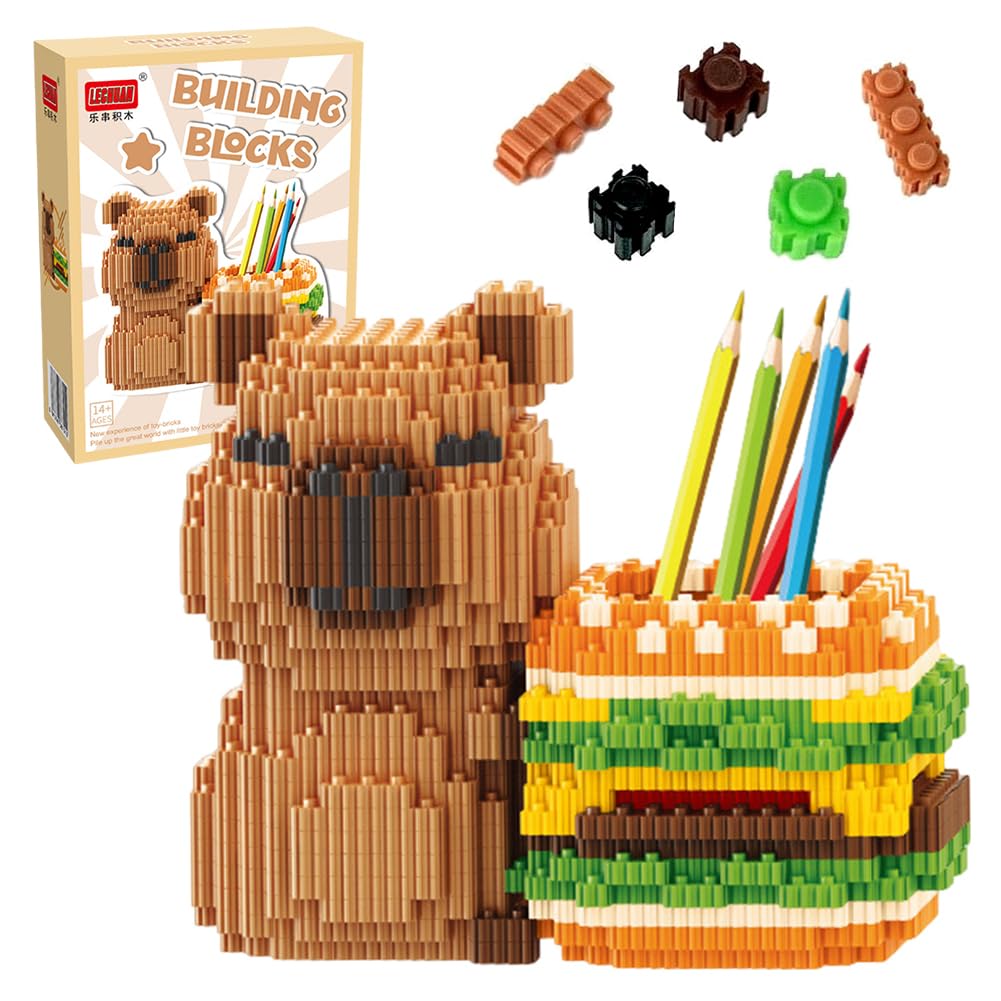 FCXVXCL Capybara Pen Holder Animal Building Blocks Pen Pot DIY Desk Organiser Capybara Pencil Holder Unique Collectible Gift Functional Office Decor Educational Toy Gifts