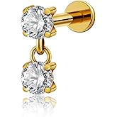 FINE4U 1PC ASTM F136 Titanium Mini Threadless Flat Back Stud 18G 6mm 8mm for Conch Helix Flat Tragus Labret