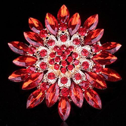 Wcysin Fashionable Brooch Pins for Women Bouquet Flower Crystal Brooch (Red)
