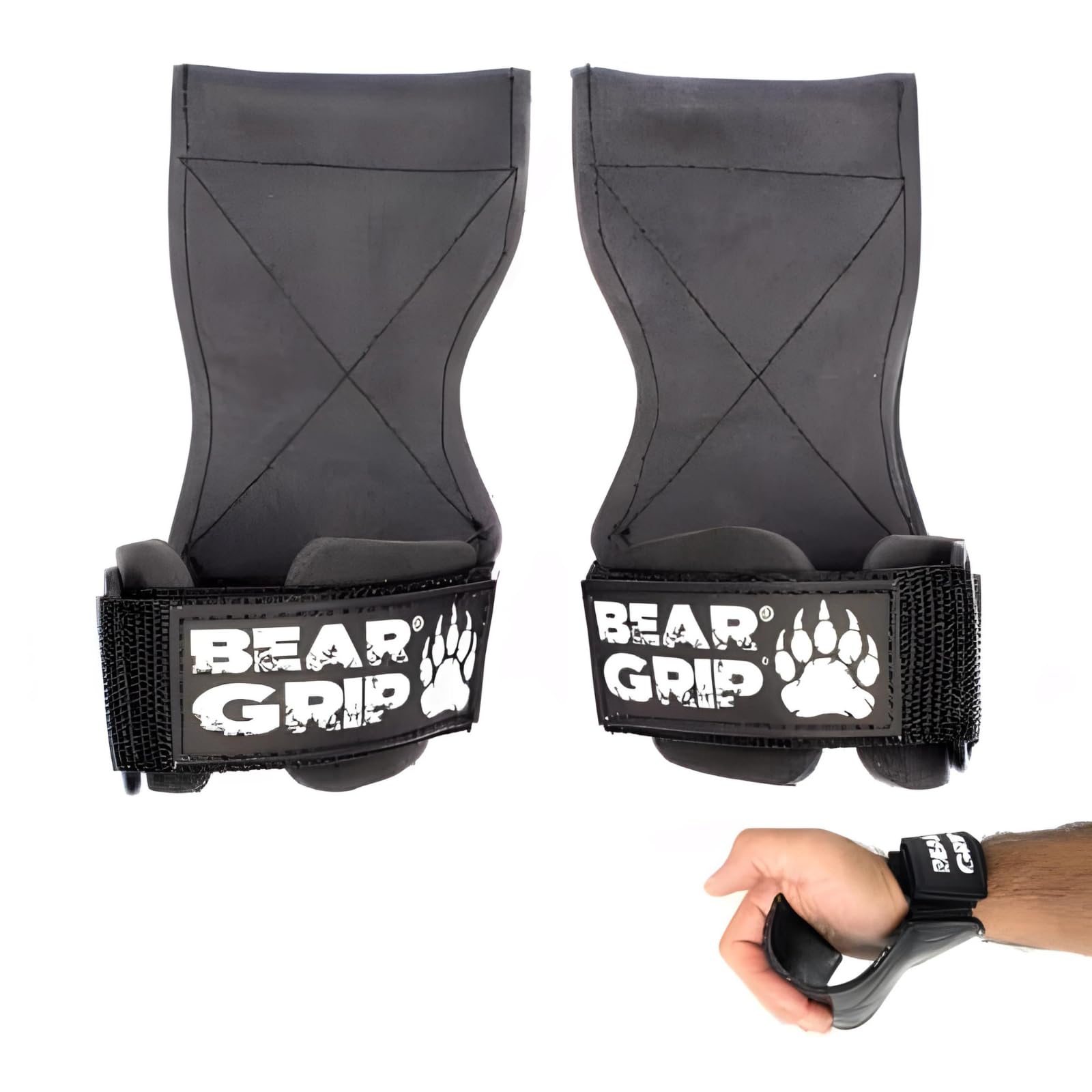 BEAR GRIP Multi Grip Straps/Hooks, Premium Heavy duty weight lifting straps/gloves (Large Rubber)