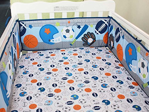 Amomo Crib Bumpers Breathable Baby Bumper Pads 4 Piece for Baby Girl Boy (Blue-Balls) - Thumbnail 3