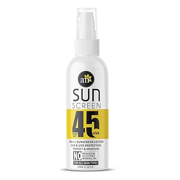 AromaMusk Moisturizing Sunscreen Lotion SPF 45 PA+++ - Broad Spectrum UVA/UVB Protection - No Paraben, Silicone, Mineral Oil - 100ml