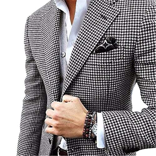 Premium Houndstooth Grid Plaid Slim Fit Tuxedo Prom Wedding Groom Suits Blazers Jacket Coat