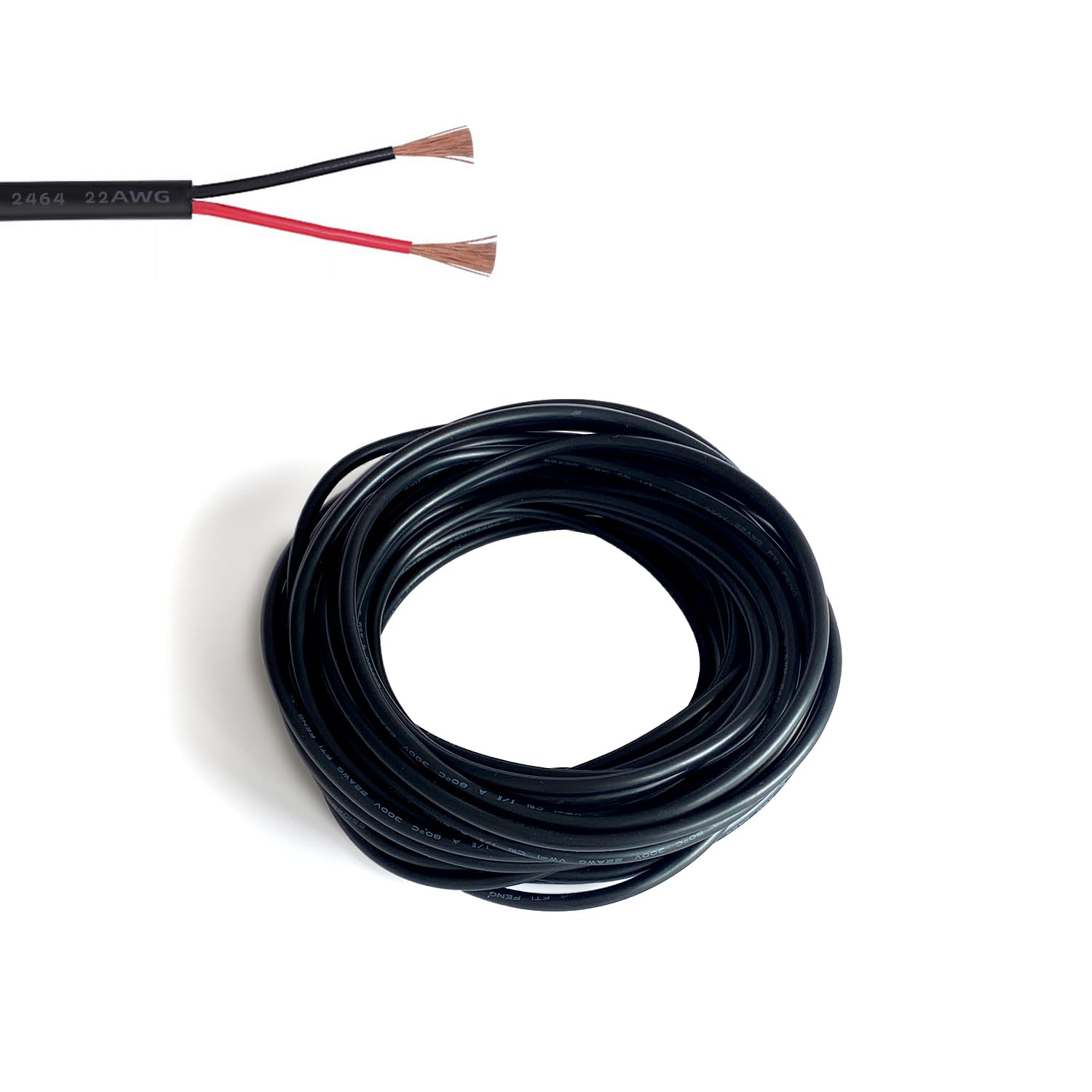 Zzcy 20M 22AWG Electrical Wire 2-Core Twin Strand Tinned Copper Wire PVC Cable Black Flexible Led Extension Cable for Electronic Wiring 0.5mm²