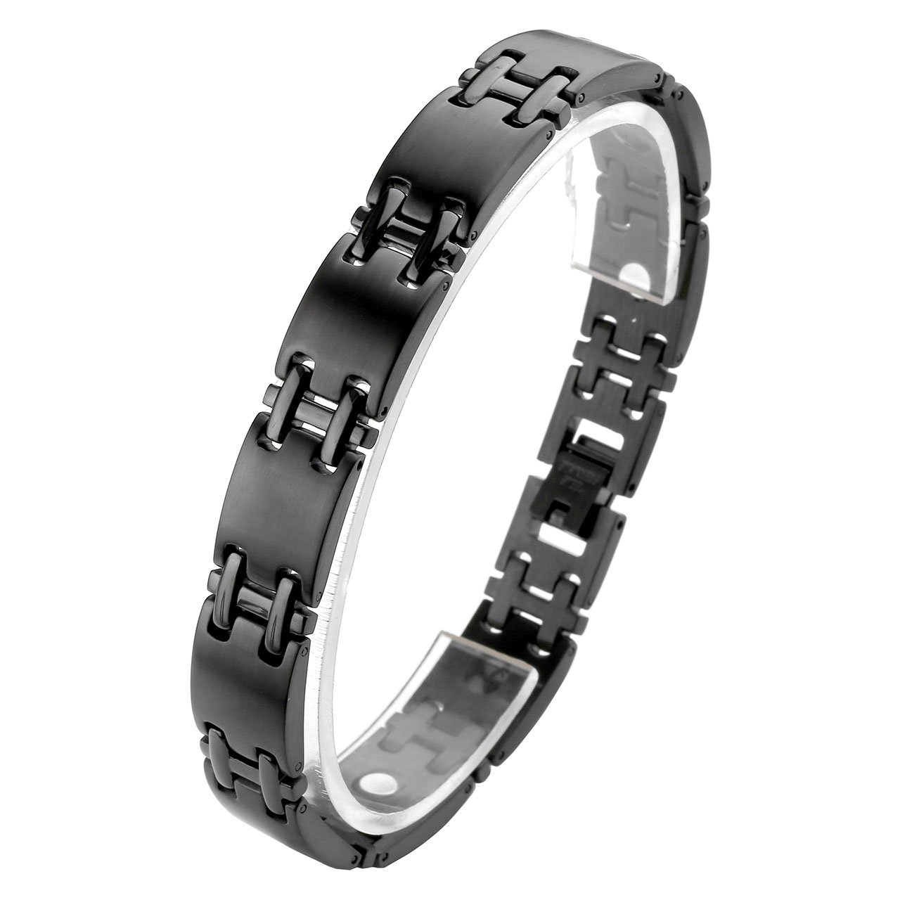 Zysta Bracciale Uomo Unisex Braccialetto della salute Anti-fatica 4 in 1 magnetico ioni negativi infrarossi germanio in Acciaio Inossidabile - Nero