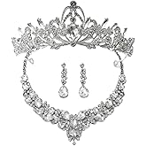 GANBDONGH 3pcs Bridal Wedding Tiara and Jewelry Set for Bride, Crystal Rhinestone Crown Necklace Earrings Bracelet Bridal Princess Pageant Prom Queen Costume Accessories
