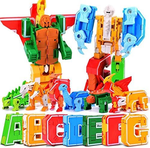 Mnio Alphabet Transform Robots Toy Playset Entry-Level 7 Pieces Combinate to A Big Early Learning Robot Gift for Boy (ABCDEFG Robot)