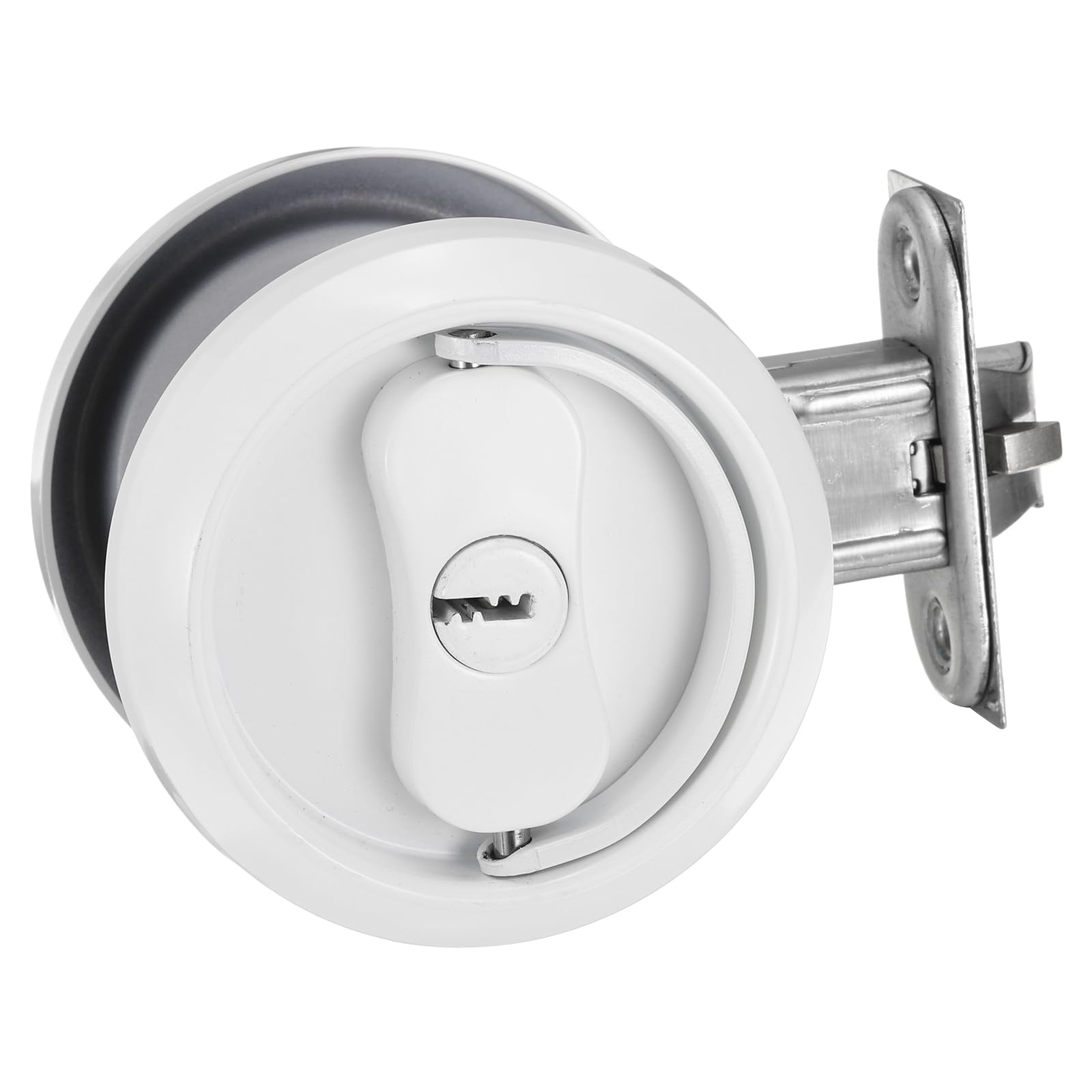 PATIKIL Stainless Steel Deadbolt Lock, Single Dead Bolt Locks Modern Round Dead Lock for Exterior Keyed Front Entry Door Pick Resistant Security, White