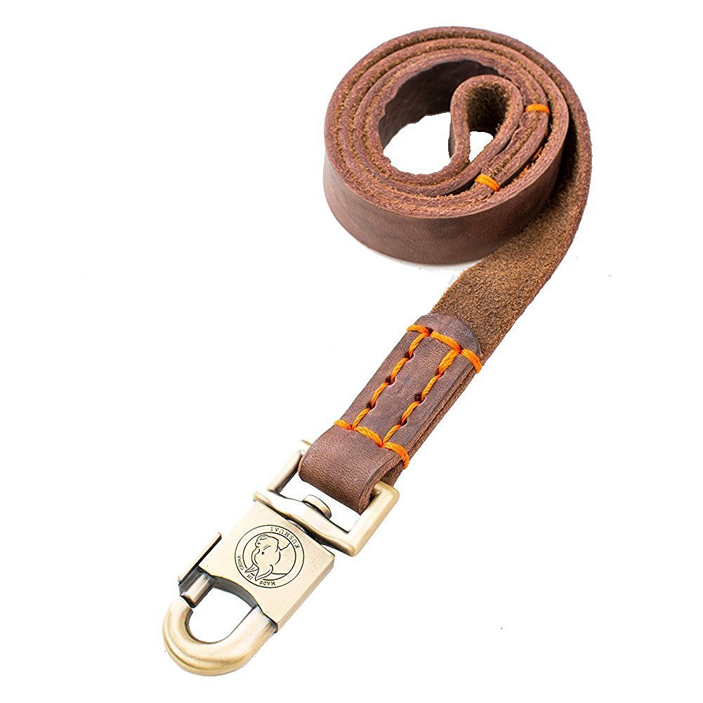 Rantow Super Strong Leather Pet Trainning Leads for Medium Dogs or Large Dogs 1 Inch Wide and 3ft, 4ft and 5ft Long Handmade Brown Leather Dog Leash